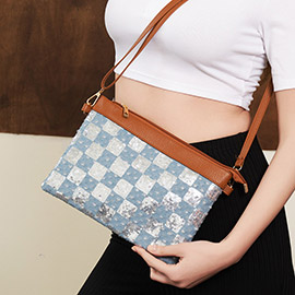 Sequin Checkered Flat Crossbody Bag