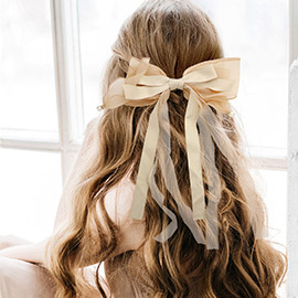 Pearl Pointed Oversized Chiffon Bow Barrette
