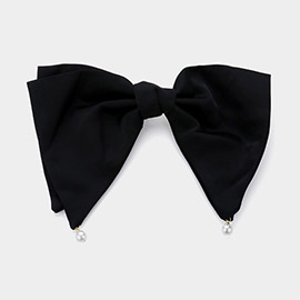 Pearl Tip Pointed Oversized Satin Bow Barrette