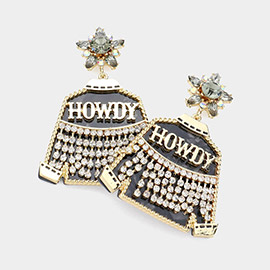 HOWDY Message Rhinestone Embellished Western Jacket Dangle Earrings