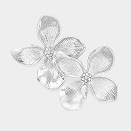 Stone Pointed Metal Flower Earrings