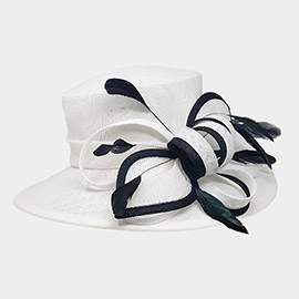 Bow Feather Accented Sinamay Dressy Hat