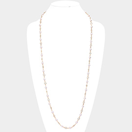 Pearl Clear Bezel Station Long Necklace