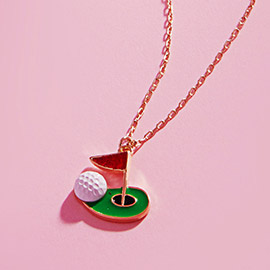 Enamel Golf Ball Hole Flag Pendant Necklace