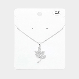 CZ Stone Paved Leaf Pendant Necklace