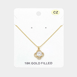 18K Gold Filled Round CZ Stone Pointed Quatrefoil Pendant Necklace