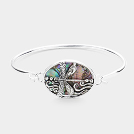 Oval Abalone Dragonfly Pointed Bangle Bracelet