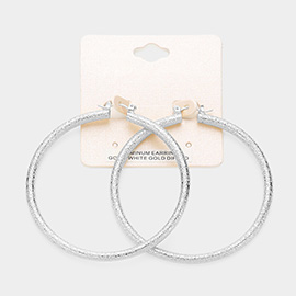 White Gold Dipped Textured Aluminum Pin Catch Hoop Earrings