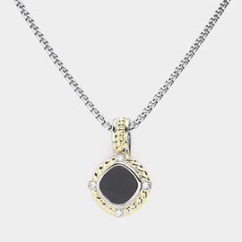 14K Gold Plated Two Tone Onyx Pendant Necklace