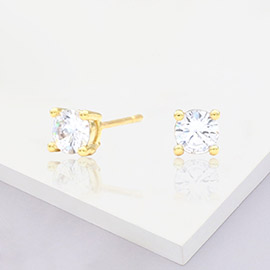 Gold Dipped 4mm Round CZ Stone Stud Earrings