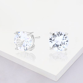 White Gold Dipped 8mm Round CZ Stone Stud Earrings