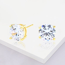 Gold Dipped 9mm Round CZ Stone Stud Earrings
