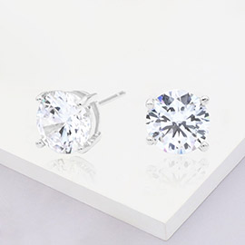 White Gold Dipped 9mm Round CZ Stone Stud Earrings