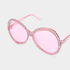 Bling Studded Rim Tinted Lens Oversized Wayfarer Sunglasses