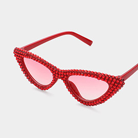Bling Studded Rim Tinted Lens Oversized Cateye Wayfarer Sunglasses
