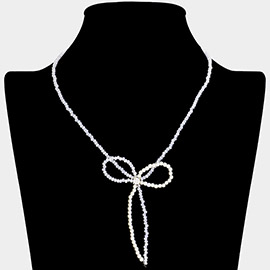 SECRET BOX_Stone Pointed Faceted Beaded Bow Necklace
