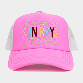 Boat Waves Sun Rays Lake Days Message Mesh Back Trucker Hat