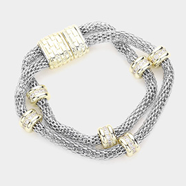 14K Gold Plated Two Tone Mesh Chain Magnetic Bracelet