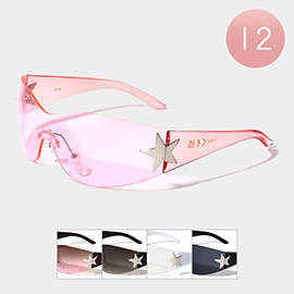 12PCS - Star Pointed Rimless Wrap Around Sunglasses