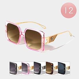 12PCS - Lion Pointed Tinted Lens Square Frame Sunglasses