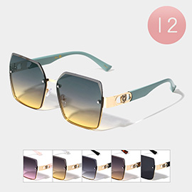 12PCS - Lion Pointed Gradation Tinted Lens Square Frame Sunglasses