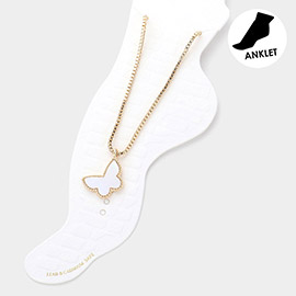 Mother Of Pearl Butterfly Charm Box Chain Anklet