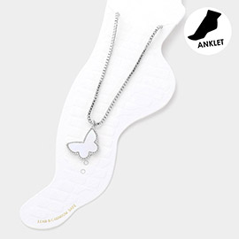 Mother Of Pearl Butterfly Charm Box Chain Anklet