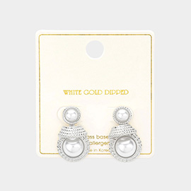 White Gold Dipped Princess Double Pearl Earrings