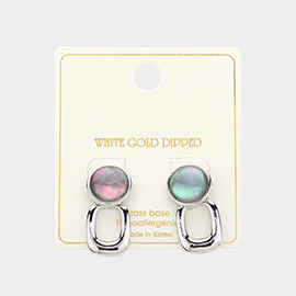 White Gold Dipped Square Drop Button Earrings