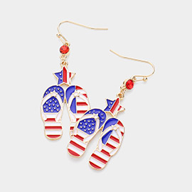 Enamel American USA Flag Flip Flop Dangle Earrings
