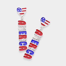 Enamel American USA Flag America Message Drop Down Earrings