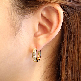 14K Gold Dipped Cascade CZ Stone Paved Huggie Hoop Earrings