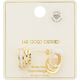14K Gold Dipped CZ Stone Embellished Trio Mini Hoop Earrings