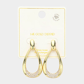 14K Gold Dipped CZ Stone Paved Dangle Hoop Earrings