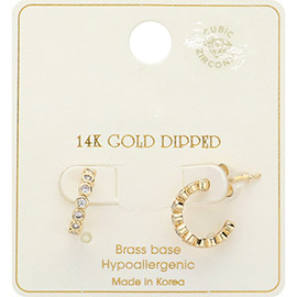 14K Gold Dipped CZ Stone Link Round Hoop Earrings