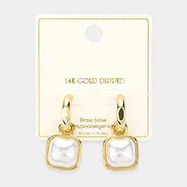 14K Gold Dipped Square Pearl Drop Dangle Earrings