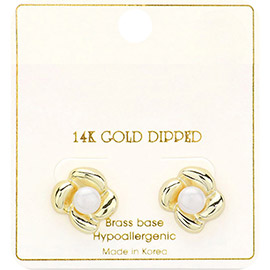 14K Gold Dipped Flower Pearl Stud Earrings