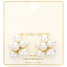 14K Gold Dipped Pearl Cluster Stud Earrings