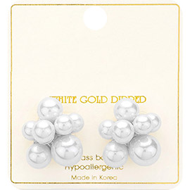 White Gold Dipped Pearl Cluster Stud Earrings