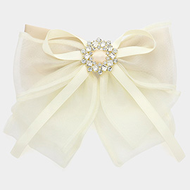 Rhinestone Paved Hallow Circle Pointed Oversized Bow Barrette