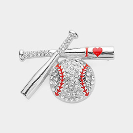 Stone Paved I Love Baseball Pin Brooch