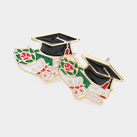 Enamel Graduate Hat Flower Stud Earrings