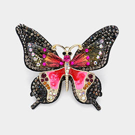 Rhinestone Embellished Enamel Translucent Butterfly Pin Brooch