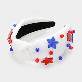 American USA Flag Color Themed Acrylic Star Ball Pointed Knot Headband