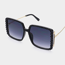 Bling Studded Square Frame Wayfarer Sunglasses