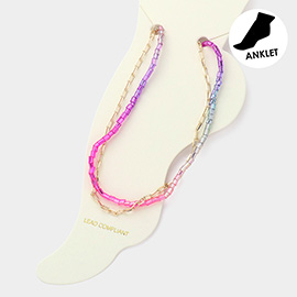 Paper Clip Chain Square Tube Beaded Layered Anklet