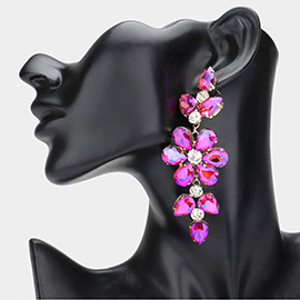 Flower Glass Stone Cluster Accented Evening Earrings