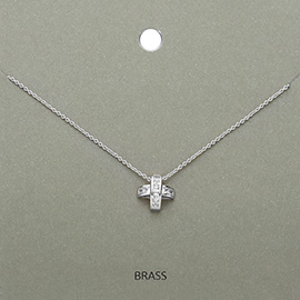 Stone Embellished Brass Metal Cross Pendant Necklace