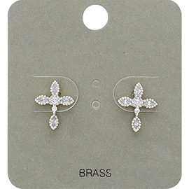 Stone Paved Brass Cross Stud Earrings