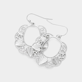 Textured Metal Heart Pointed Boho Dangle Earrings